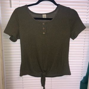 Anthropologie Paper Crane Army Green Front Tie Top